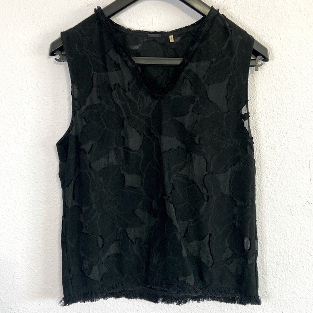 Elie Tahari Women Black Floral Sheer Pattern Viscose Blend Tank Top Size M